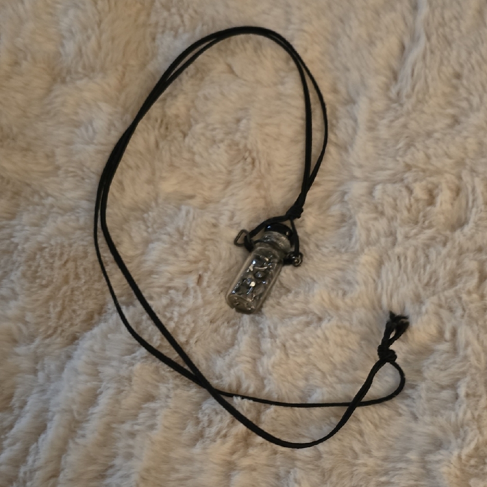 Black Cord Necklace with Stones In Bottle